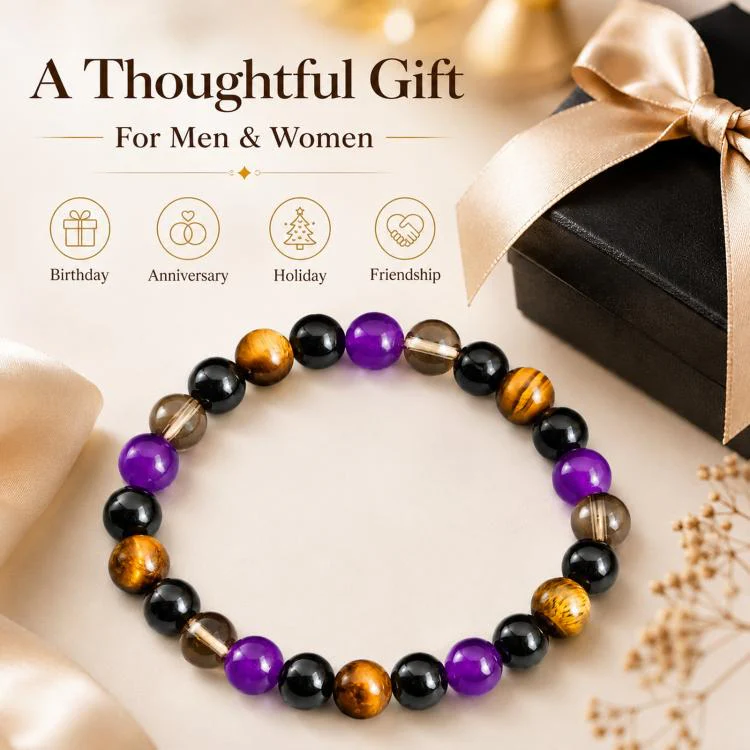 Natural Crystal Beaded Bracelet for Men Women 8mm Amethyst Energy Bracelet for Confidence Meditation Yoga Gift(A-16) - Image 4
