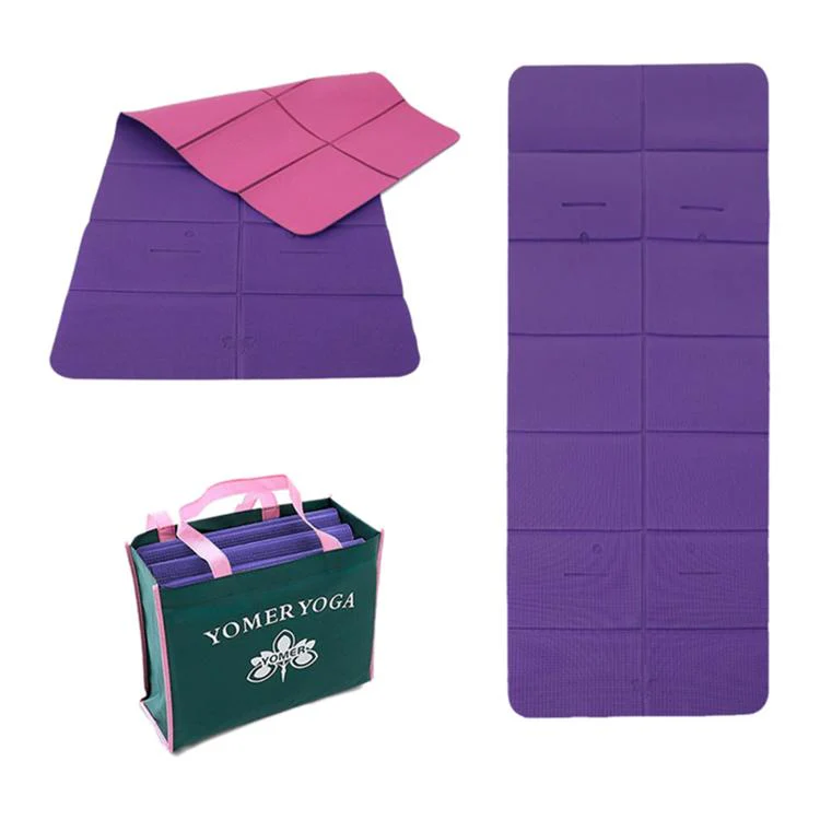 Negative Ions Portable Travel Thick Foldable Yoga Pad Student Nnap Mat(Dark Purple + Rose Red)