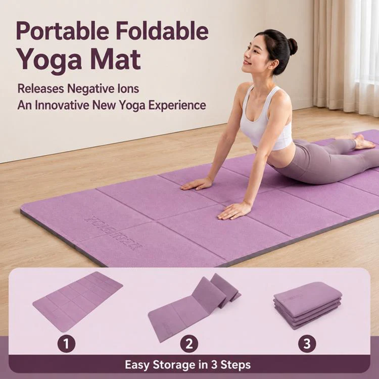 Negative Ions Portable Travel Thick Foldable Yoga Pad Student Nnap Mat(Lake Green + Fluorescent Green) - Image 2
