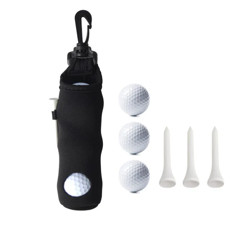 Neoprene Golf Ball Sleeve With 3 Balls 3 Tees Set Storage Pouch Waist Bag(Black)