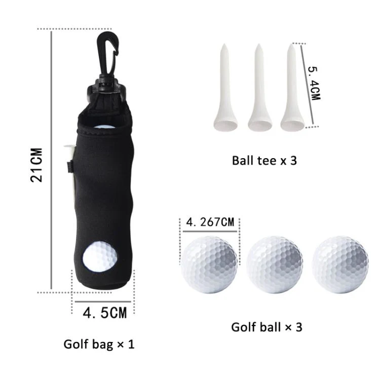 Neoprene Golf Ball Sleeve With 3 Balls 3 Tees Set Storage Pouch Waist Bag(Black) - Image 6