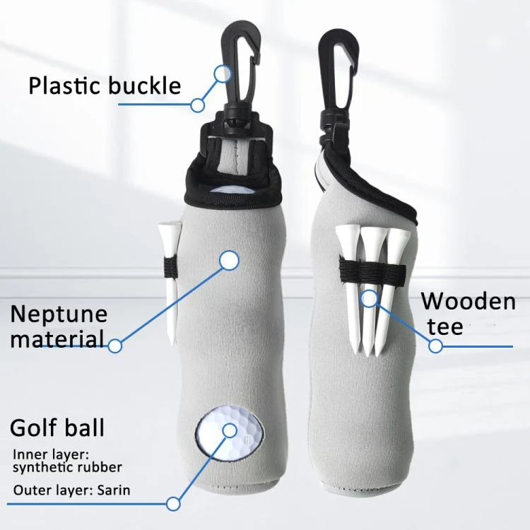 Neoprene Golf Ball Sleeve With 3 Balls 3 Tees Set Storage Pouch Waist Bag(Light Gray) - Image 4