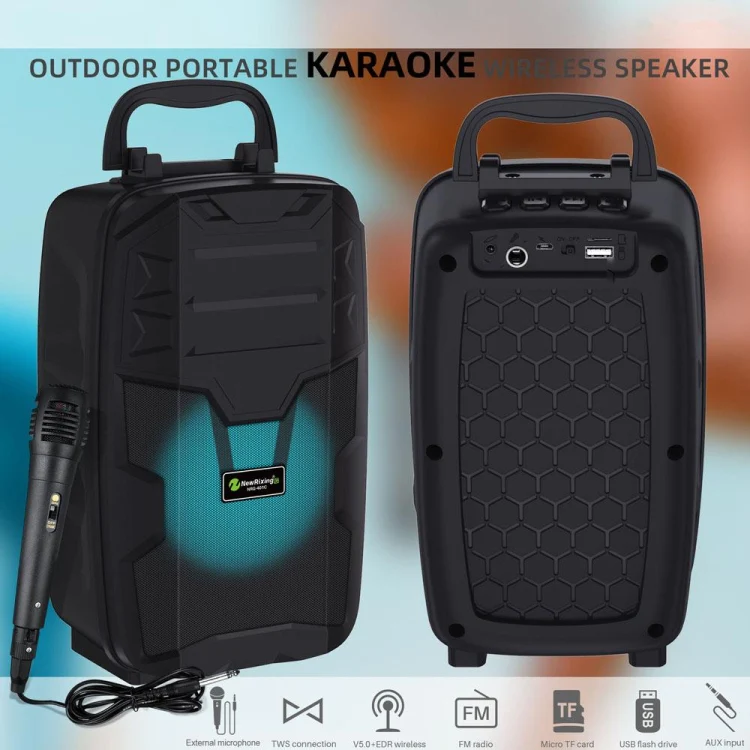 NewRixing NRG401C Outdoor Portable Karaoke Wireless Speaker High-Power Audio Amplifier No Mic(Red) - Image 5