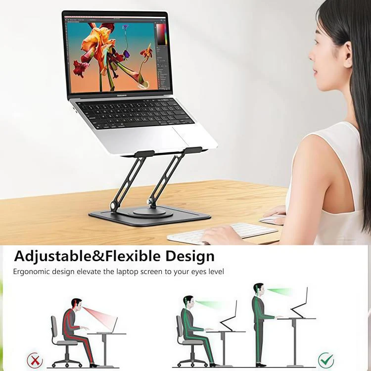 NH-02Pro 360 Degree Rotating Foldable Height Adjustable Ventilated Metal Computer Stand - Image 10