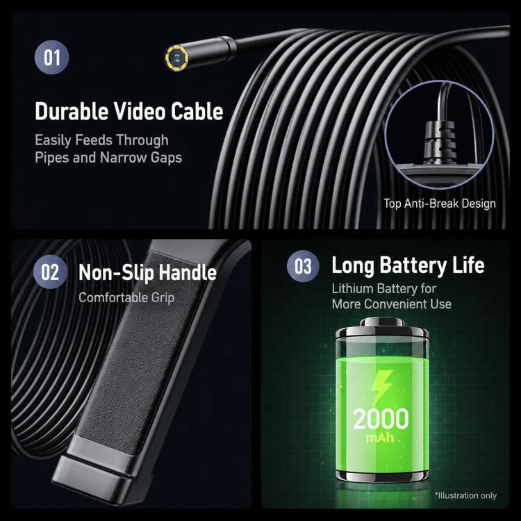 NK008S 2m Cable Length 8mm Lens Endoscope Camera With 4.3 inch IPS HD Screen Borescope Camera HD1080P IP67 Waterproof Inspection Camera - Image 10