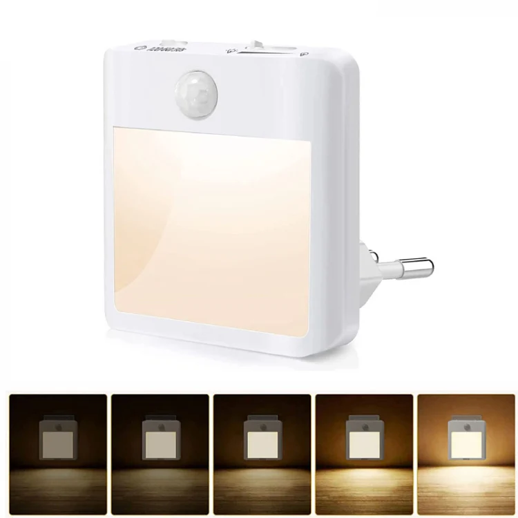 NL2101 Motion Sensor LED Night Light AC Plug Dimming Sleep Lights,Spec: Warm and White EU Plug