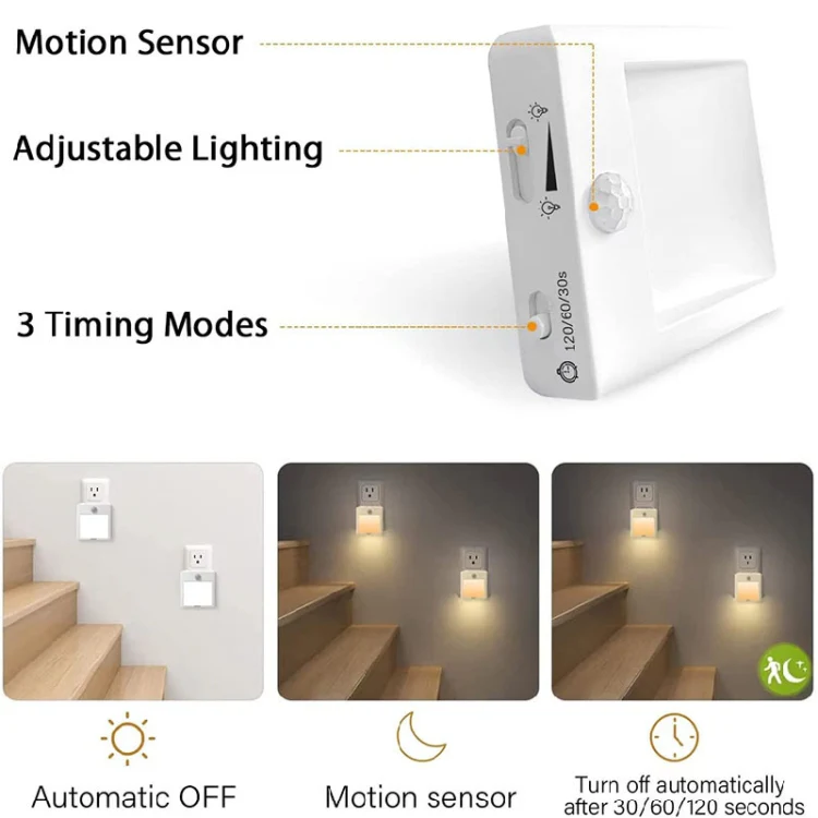 NL2101 Motion Sensor LED Night Light AC Plug Dimming Sleep Lights,Spec: Warm and White EU Plug - Image 4