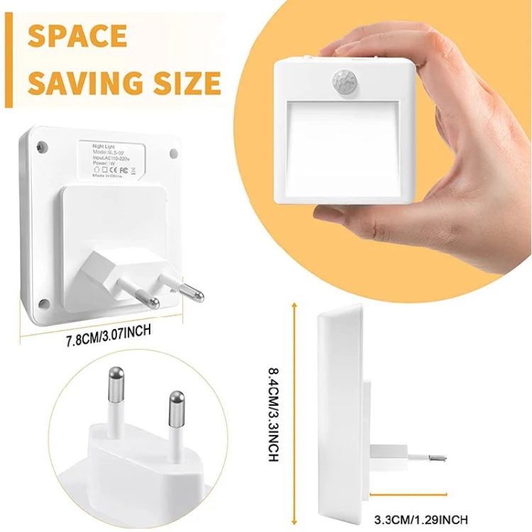 NL2101 Motion Sensor LED Night Light AC Plug Dimming Sleep Lights,Spec: Warm White EU Plug - Image 3