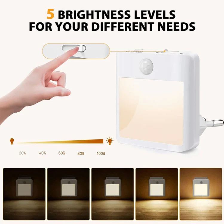 NL2101 Motion Sensor LED Night Light AC Plug Dimming Sleep Lights,Spec: Warm White EU Plug - Image 5