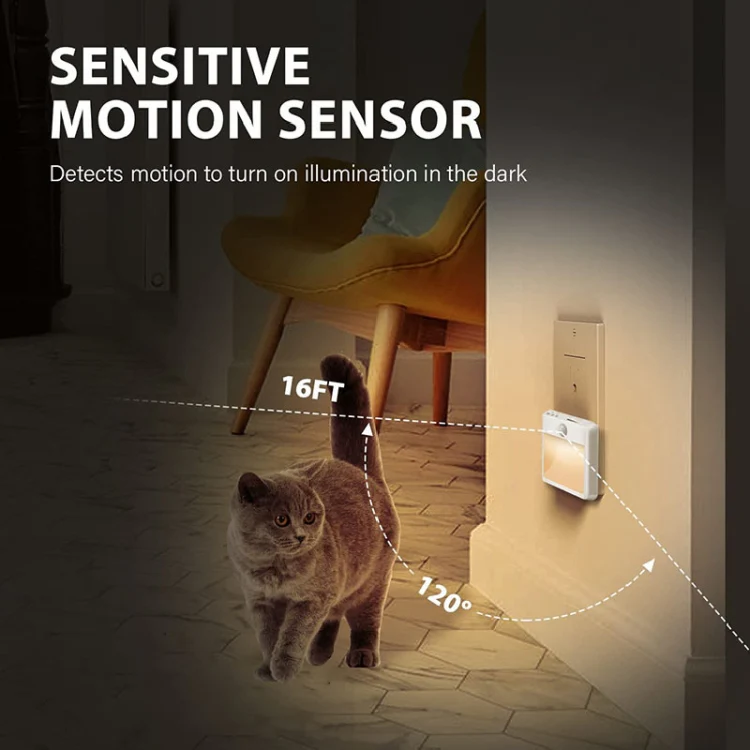 NL2101 Motion Sensor LED Night Light AC Plug Dimming Sleep Lights,Spec: Warm White US Plug - Image 6