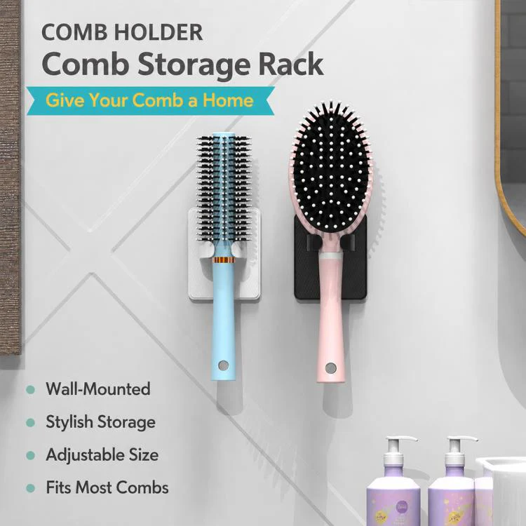No-drill Comb Holder Wall Mount Storage Rack(White) - Image 3