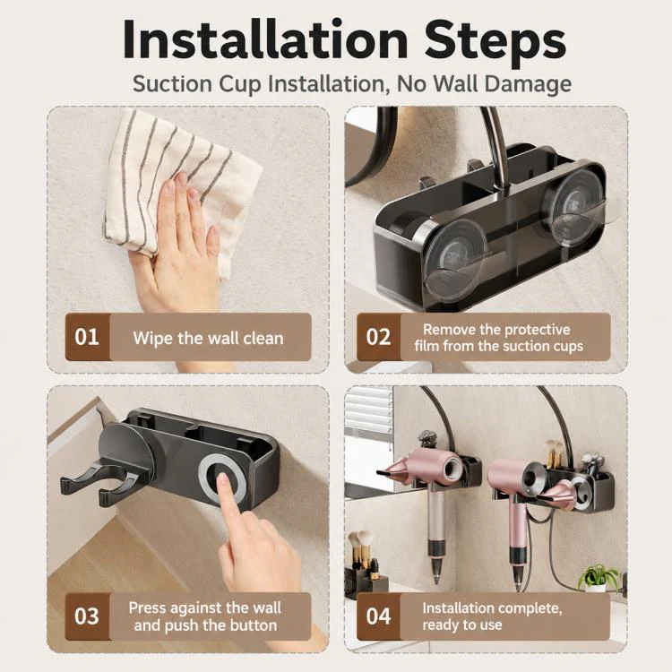 No-drill Suction Cup Bathroom Hair Dryer Holder Storage Wall-mounted Rack, Type:without Lazy Rack(White) - Image 15