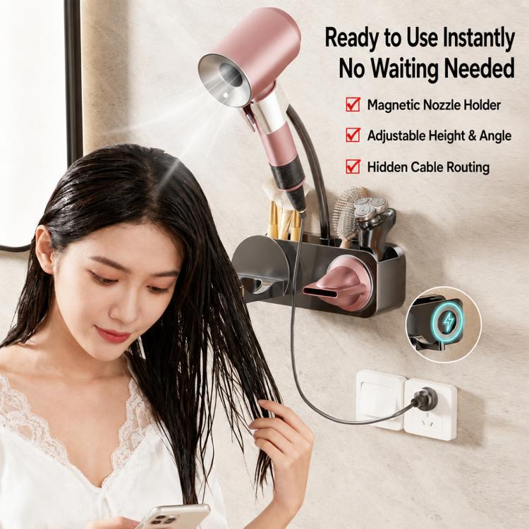 No-drill Suction Cup Bathroom Hair Dryer Holder Storage Wall-mounted Rack, Type:without Lazy Rack(White) - Image 2