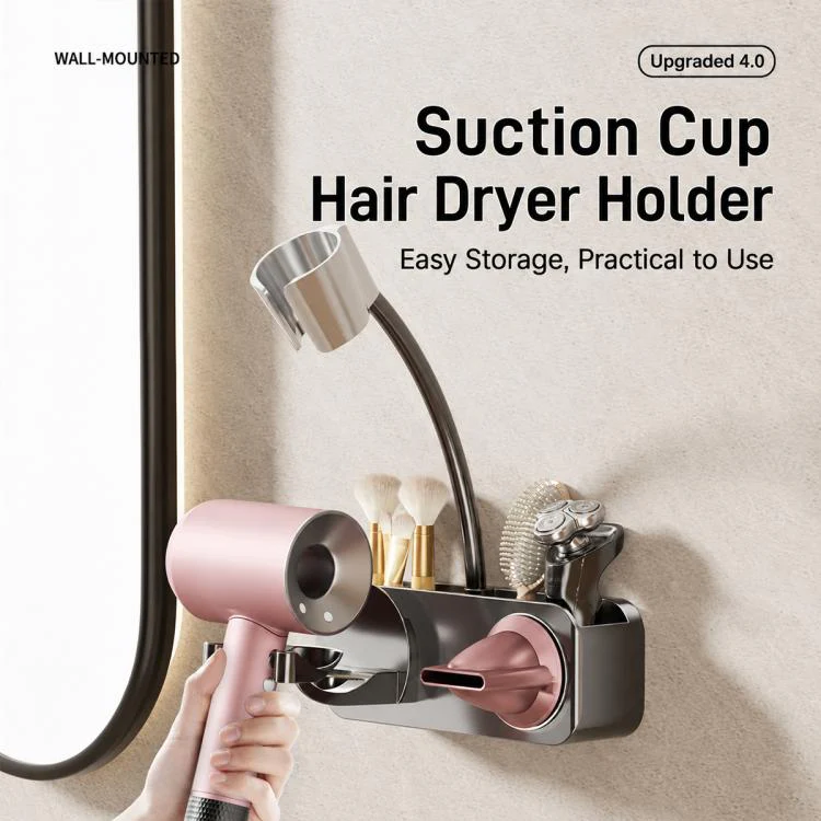 No-drill Suction Cup Bathroom Hair Dryer Holder Storage Wall-mounted Rack, Type:without Lazy Rack(White) - Image 3