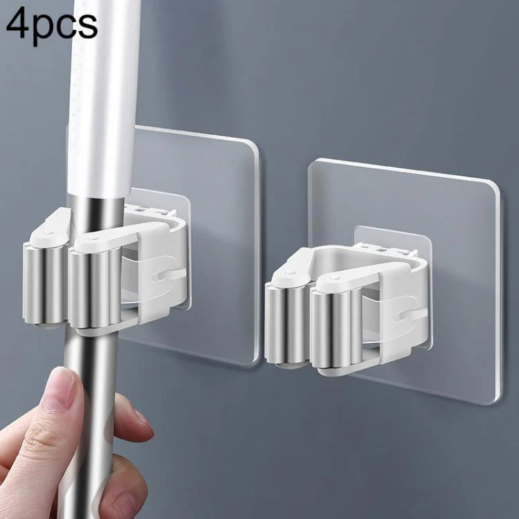 No-drill Suction Cup Bathroom Wall Mount Hook Mop Holder 4pcs(White)