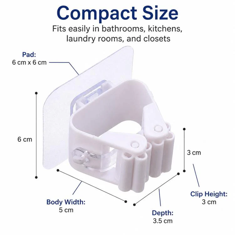 No-drill Suction Cup Bathroom Wall Mount Hook Mop Holder 4pcs(White) - Image 4