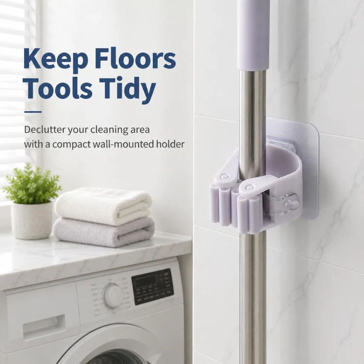 No-drill Suction Cup Bathroom Wall Mount Hook Mop Holder 4pcs(White) - Image 7
