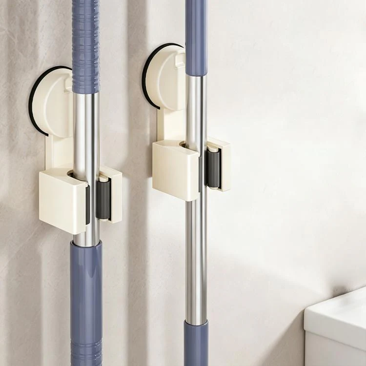 No-drill Suction Cup Wall Mount Mop Holder Broom Storage Clip, Type:2pcs Classic Mop Holder(Creamy White)