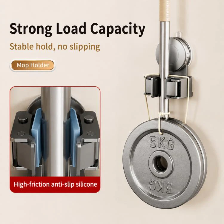 No-drill Suction Cup Wall Mount Mop Holder Broom Storage Clip, Type:2pcs Classic Mop Holder(Creamy White) - Image 8