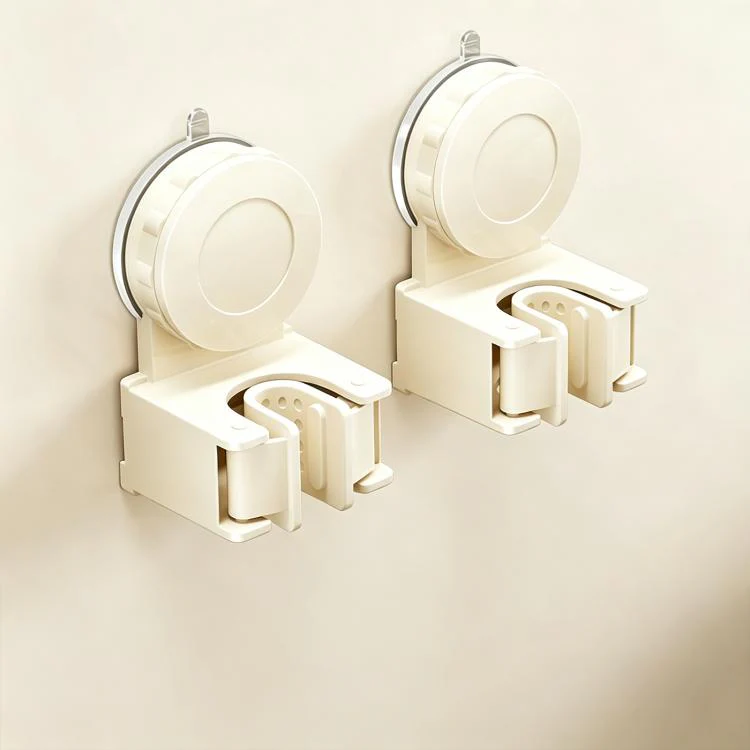 No-drill Suction Cup Wall Mount Mop Holder Broom Storage Clip, Type:2pcs Mop Holder(Creamy White)