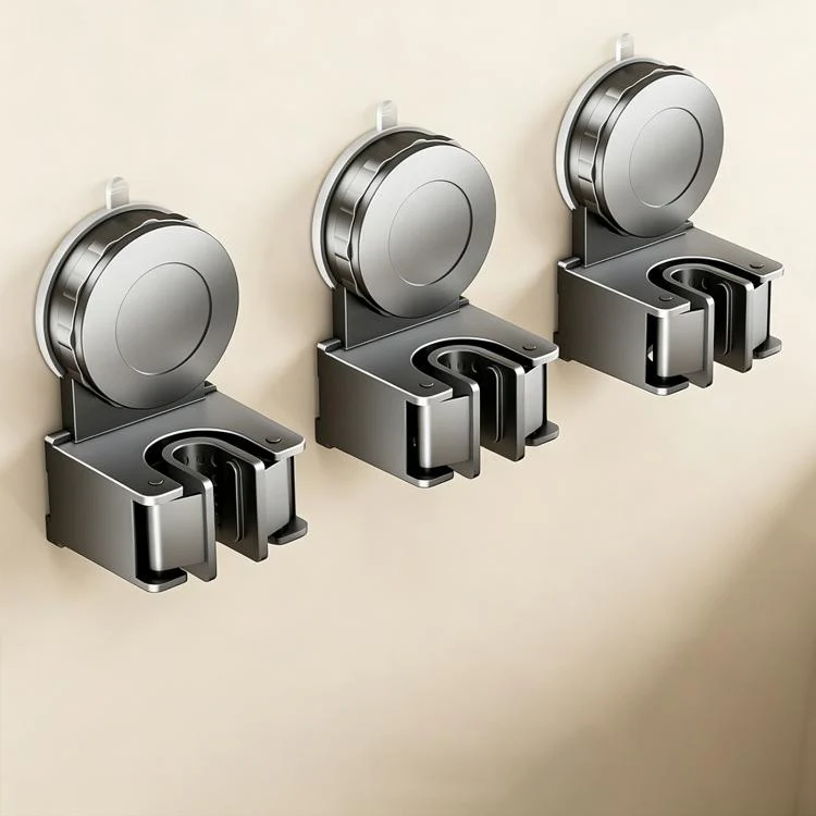 No-drill Suction Cup Wall Mount Mop Holder Broom Storage Clip, Type:3pcs Electroplated Mop Holder(Grey)