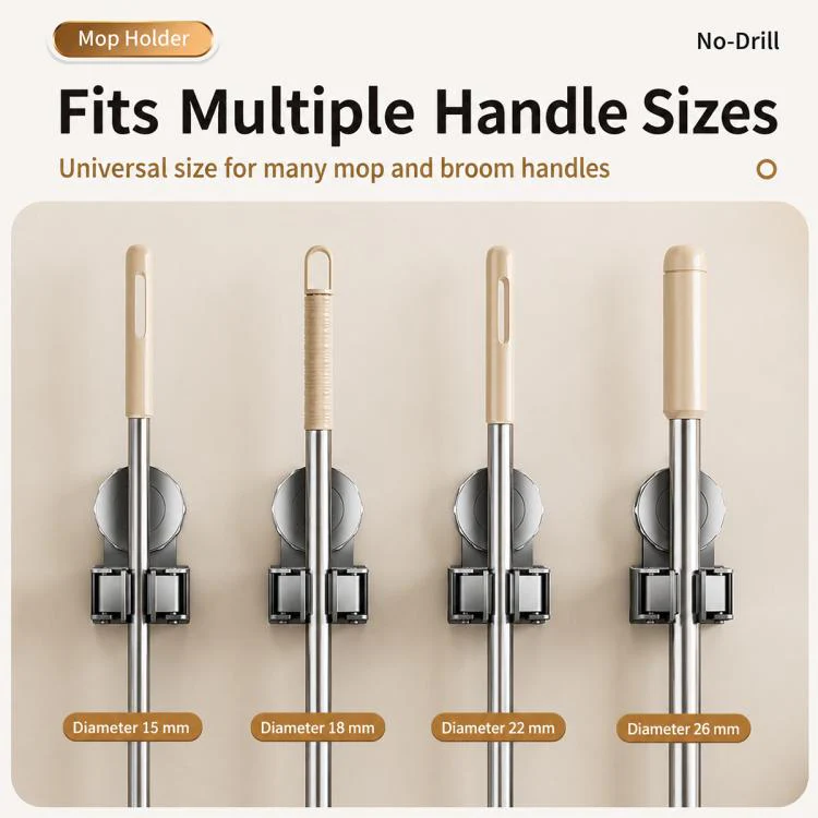 No-drill Suction Cup Wall Mount Mop Holder Broom Storage Clip, Type:3pcs Electroplated Mop Holder(Grey) - Image 4