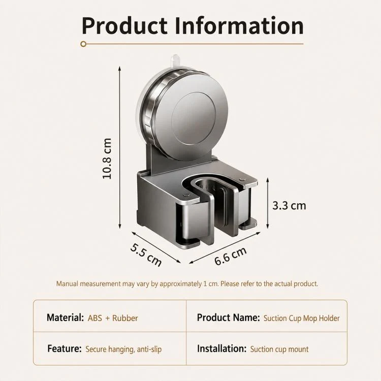 No-drill Suction Cup Wall Mount Mop Holder Broom Storage Clip, Type:3pcs Integrated Mop Holder(Creamy White) - Image 10