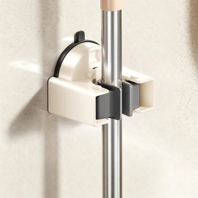 No-drill Suction Cup Wall Mount Mop Holder Broom Storage Clip, Type:Integrated Mop Holder(Creamy White)