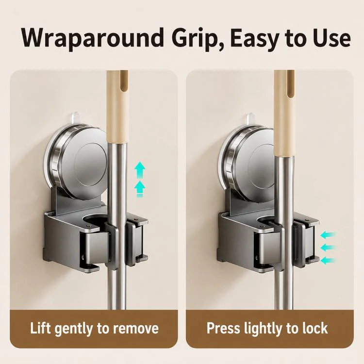 No-drill Suction Cup Wall Mount Mop Holder Broom Storage Clip, Type:Mop Holder(Grey) - Image 6