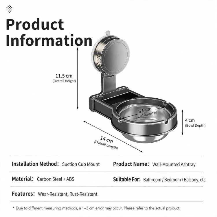 No-drill Suction Cup Wall-mounted Ashtray(White) - Image 10