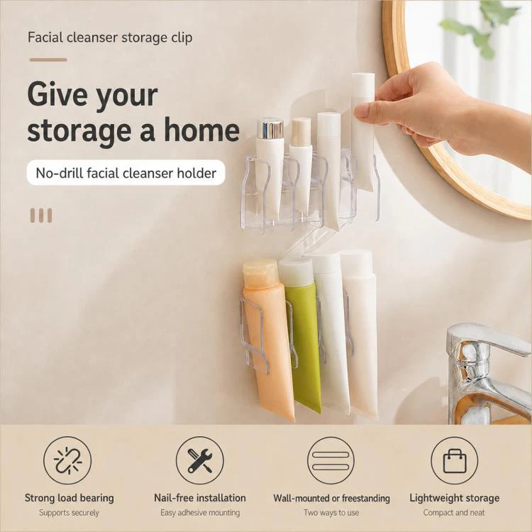 No-drill Wall Mounted Facial Cleanser Holder(Transparent) - Image 3