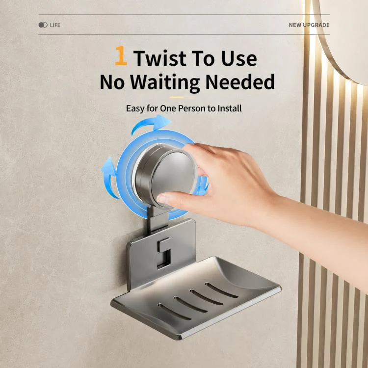 No Drilling Wall Mounted Suction Cup Soap Holder Drainable Metal Storage Tray, Type:2pcs Pack(Grey) - Image 4