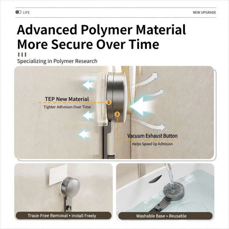 No Drilling Wall Mounted Suction Cup Soap Holder Drainable Metal Storage Tray, Type:3pcs Pack(Creamy) - Image 5