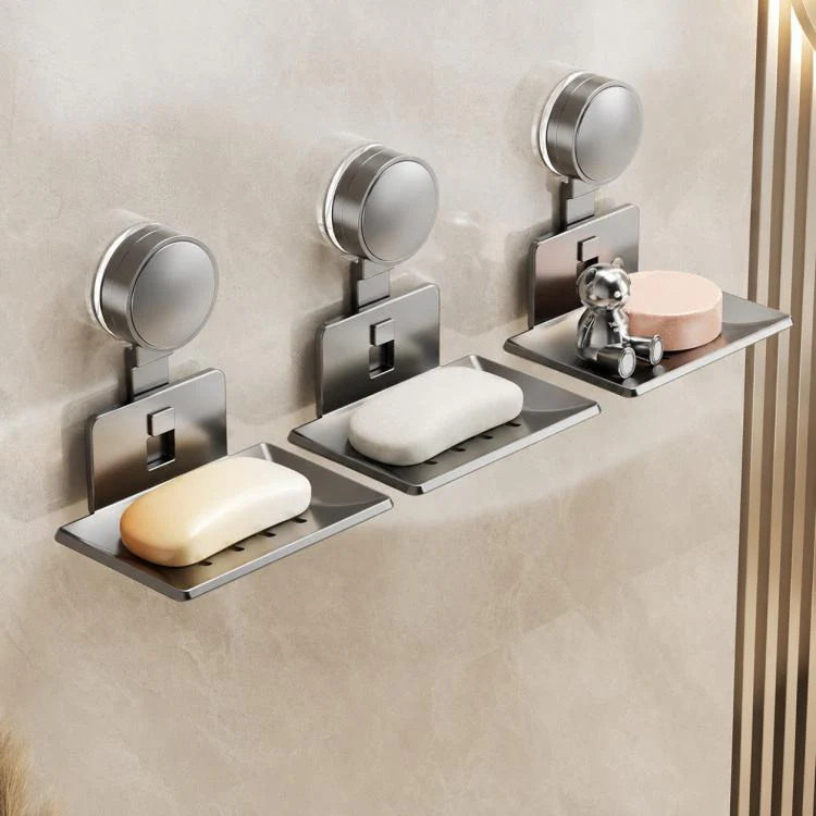 No Drilling Wall Mounted Suction Cup Soap Holder Drainable Metal Storage Tray, Type:3pcs Pack(Grey)