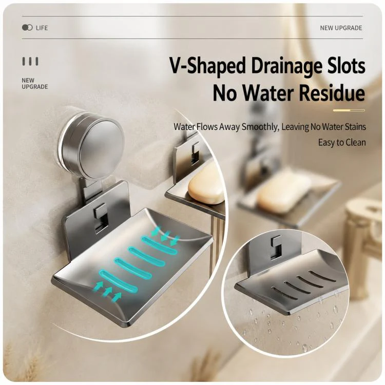 No Drilling Wall Mounted Suction Cup Soap Holder Drainable Metal Storage Tray, Type:3pcs Pack(Grey) - Image 8