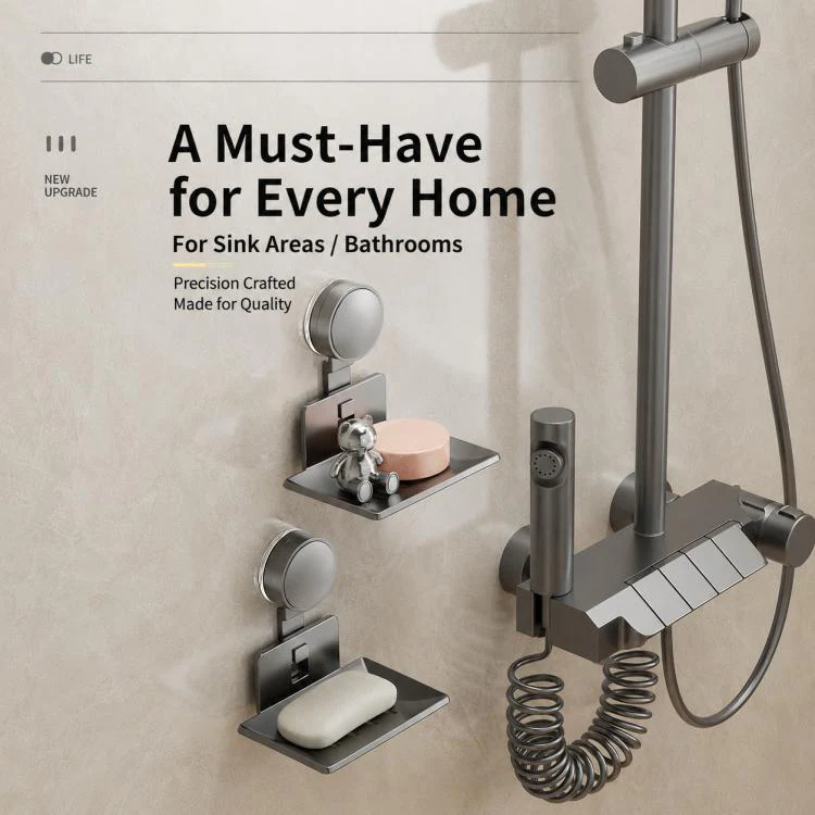 No Drilling Wall Mounted Suction Cup Soap Holder Drainable Metal Storage Tray, Type:Single Pack(Creamy) - Image 11