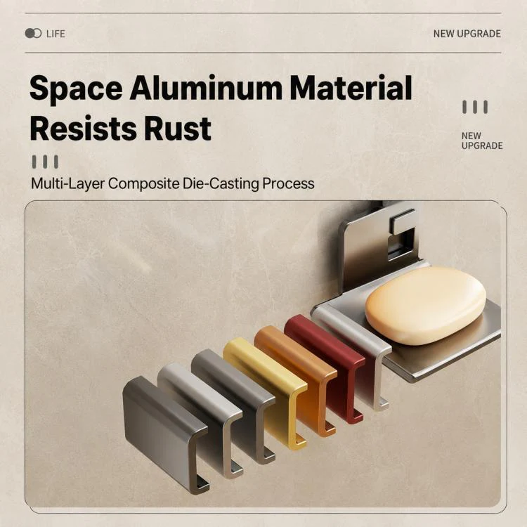 No Drilling Wall Mounted Suction Cup Soap Holder Drainable Metal Storage Tray, Type:Single Pack(Creamy) - Image 7