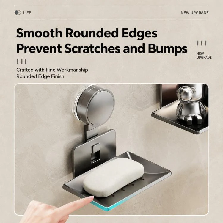 No Drilling Wall Mounted Suction Cup Soap Holder Drainable Metal Storage Tray, Type:Single Pack(Creamy) - Image 9