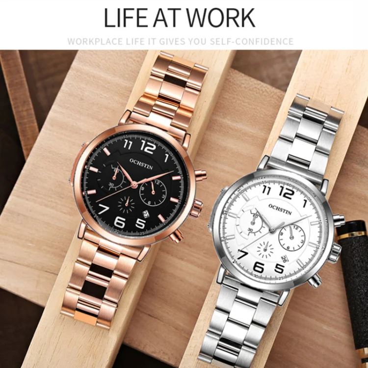 OCHSTIN 7243 Men Fashion Steel Strap Multifunctional Quartz Watch(Rose Gold Black) - Image 5