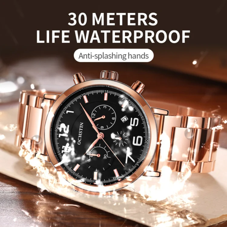OCHSTIN 7243 Men Fashion Steel Strap Multifunctional Quartz Watch(Rose Gold Black) - Image 6
