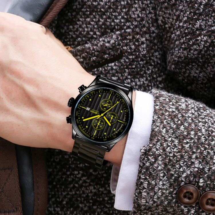 OCHSTIN 7244 Fashion Steel Strap Multifunctional Quartz Men Watch(Black Orange) - Image 7