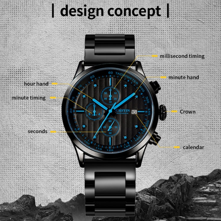 OCHSTIN 7244 Fashion Steel Strap Multifunctional Quartz Men Watch(Black White) - Image 3