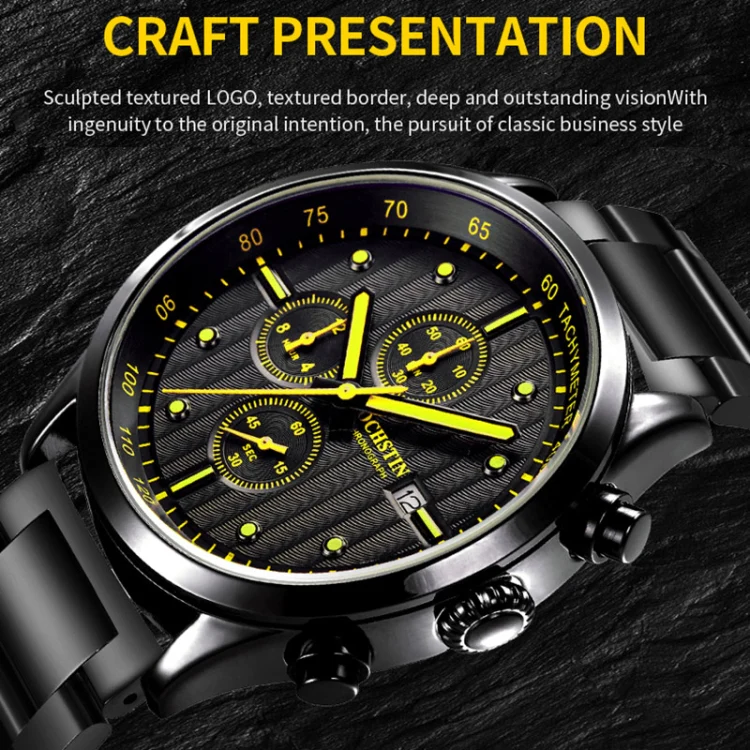 OCHSTIN 7244 Fashion Steel Strap Multifunctional Quartz Men Watch(Black White) - Image 5