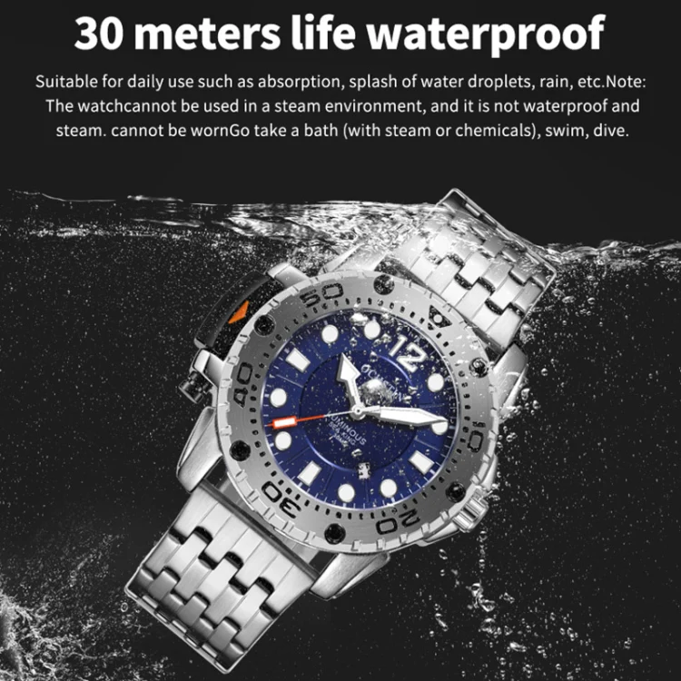 OCHSTIN 7249 Fashion Steel Strap Multifunctional Quartz Men Watch(Silver+Blue) - Image 4