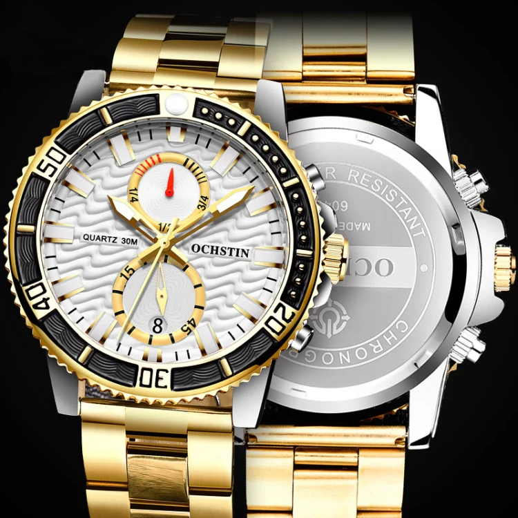 OCHSTIN 7250 Fashion Steel Strap Multifunctional Quartz Men Watch(Black+Black) - Image 4