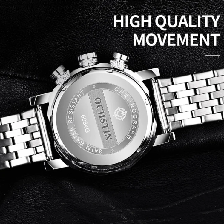 OCHSTIN 7254 Fashion Steel Strap Multifunctional Quartz Men Watch(Black Red) - Image 4