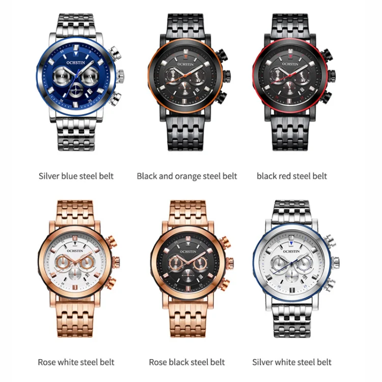 OCHSTIN 7254 Fashion Steel Strap Multifunctional Quartz Men Watch(Rose Gold White) - Image 2