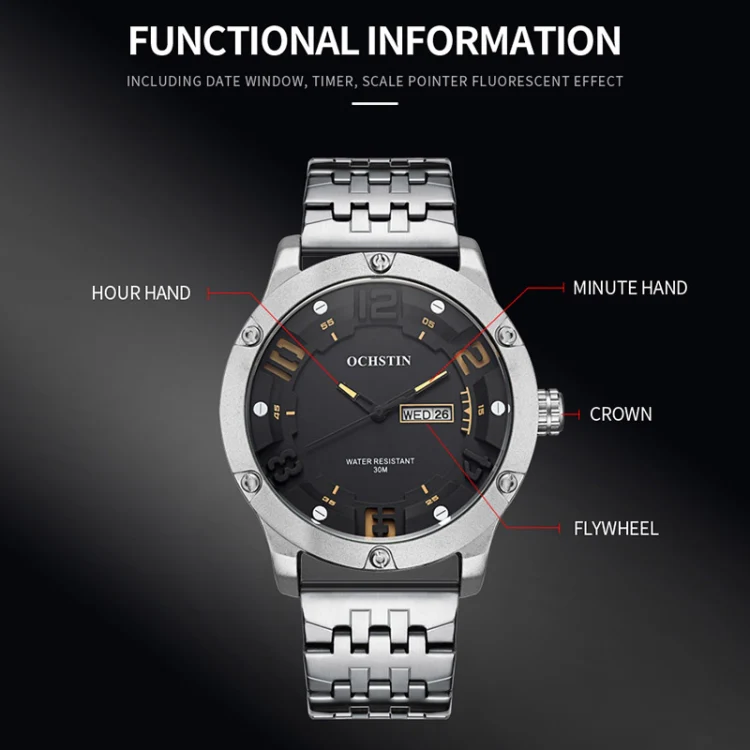 OCHSTIN 7255 Fashion Steel Strap Day-date Quartz Men Watch(Black Beige) - Image 3