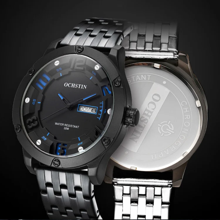 OCHSTIN 7255 Fashion Steel Strap Day-date Quartz Men Watch(Black Beige) - Image 4