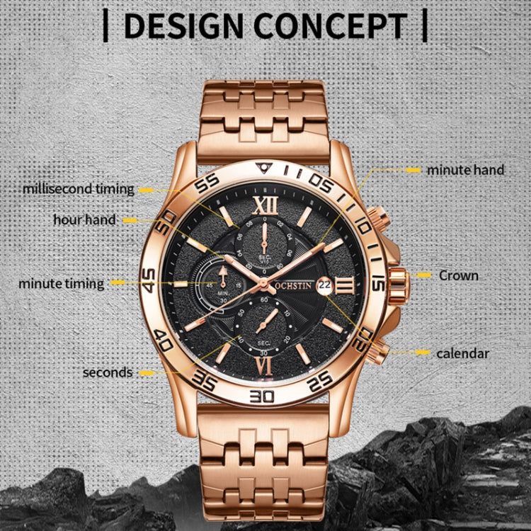 OCHSTIN 7257 Fashion Steel Strap Multifunctional Quartz Men Watch(Rose Gold White) - Image 3